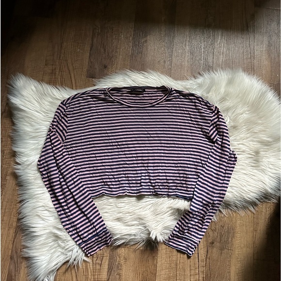 Reformation Striped Long Sleeve Tee in Black and Pink - Picture 3 of 5